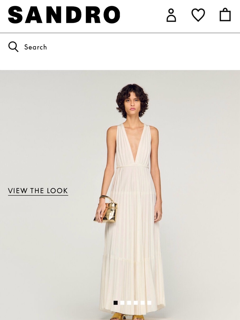 Sandro Ivory Plunging V-Neck Pleated Maxi Dress